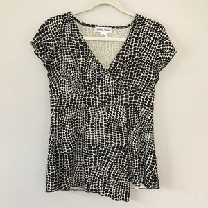 Donna Toran Faux Wrap Animal Print Top Size Med
